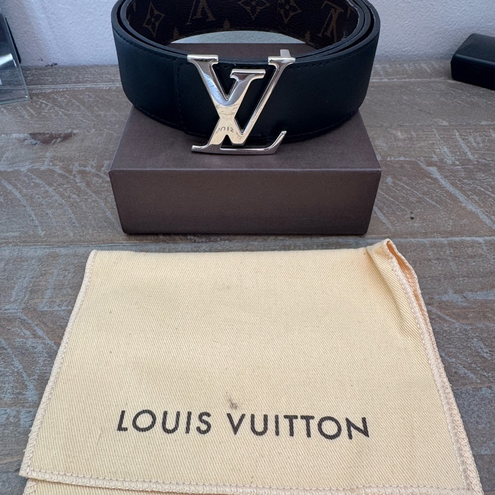 Louis Vuitton Black Belt with Silver Buckle